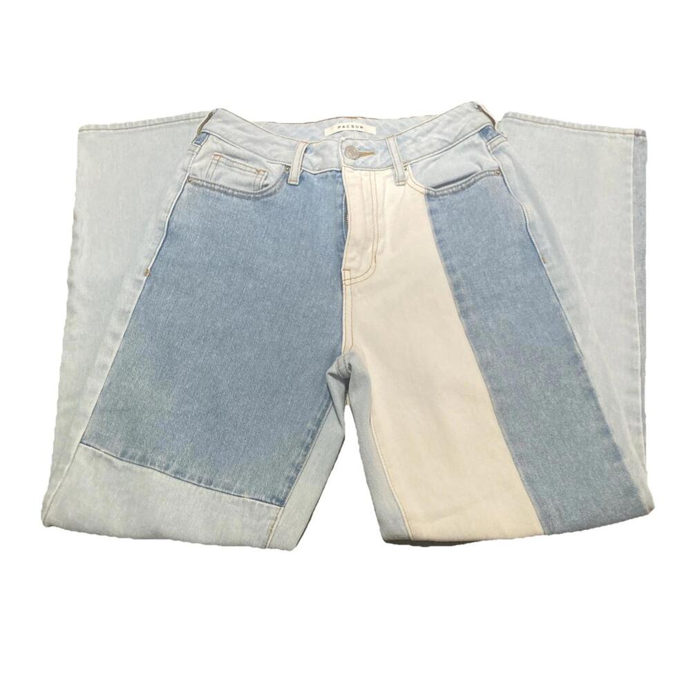 Pacsun Mom Jeans Size 24 Patchwork Denim High Rise 90s Pockets 100% Cotton Blue - Picture 4 of 7